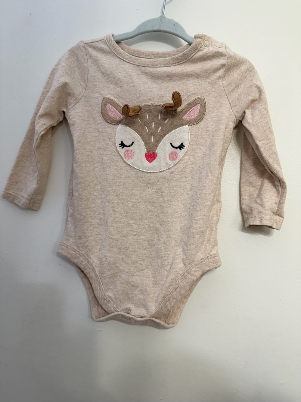 Garanimals Beige Long-Sleeve Deer Appliqué One-Piece
